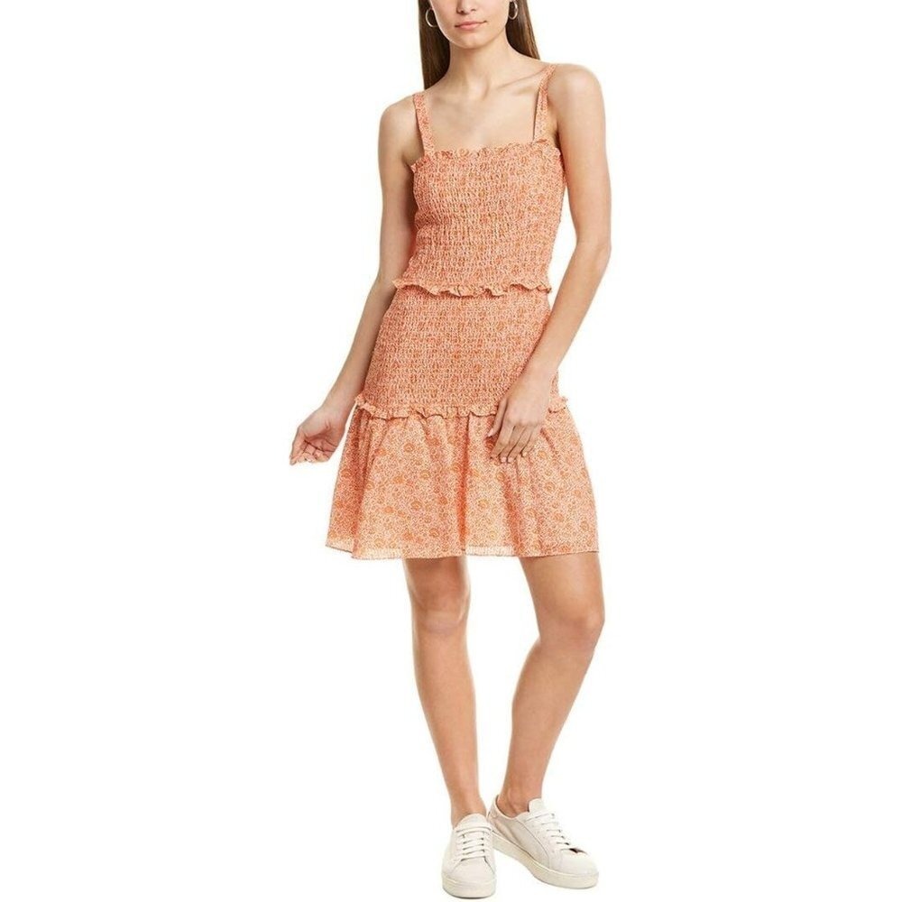 Parker Illy Smocked Floral Sleeveless Mini Dress Orange Women S
